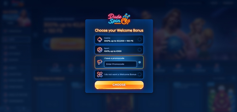 DudeSpin promo code úvod en