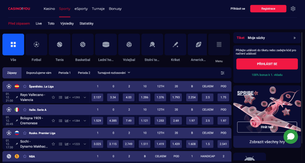 CasinoAndYou sázková kancelář úvod