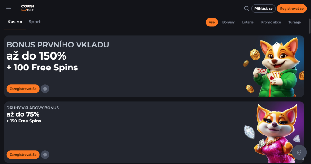 Corgibet free spins [prosinec 2025] úvodní