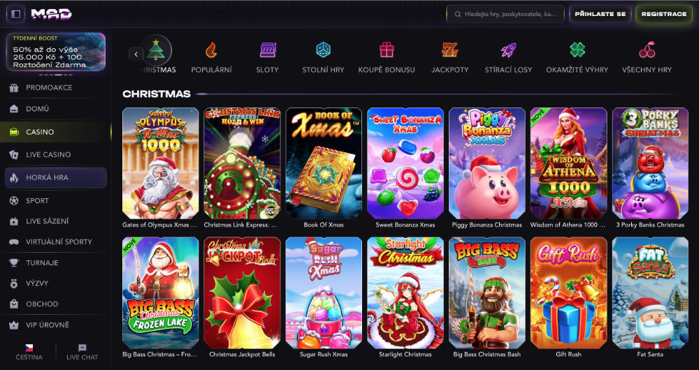 Užijte si Vánoce v casinu MadCasino bonusy, turnaje, adventní kalendář, tematické hry apod. úvodní