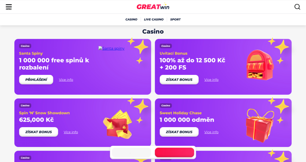 Prosincové bonusy v casinu GreatWin