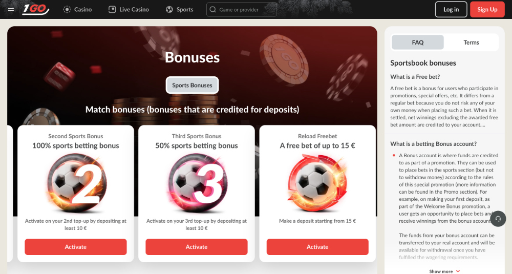 No-Deposit-Bonus im Casino 1Go