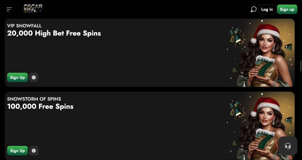 Užijte si Vánoce v casinu Oscarspin bonusy, turnaje, adventní kalendář, tematické hry apod. úvodní