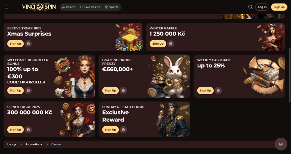 Prosincové bonusy v casinu Vinci Spin