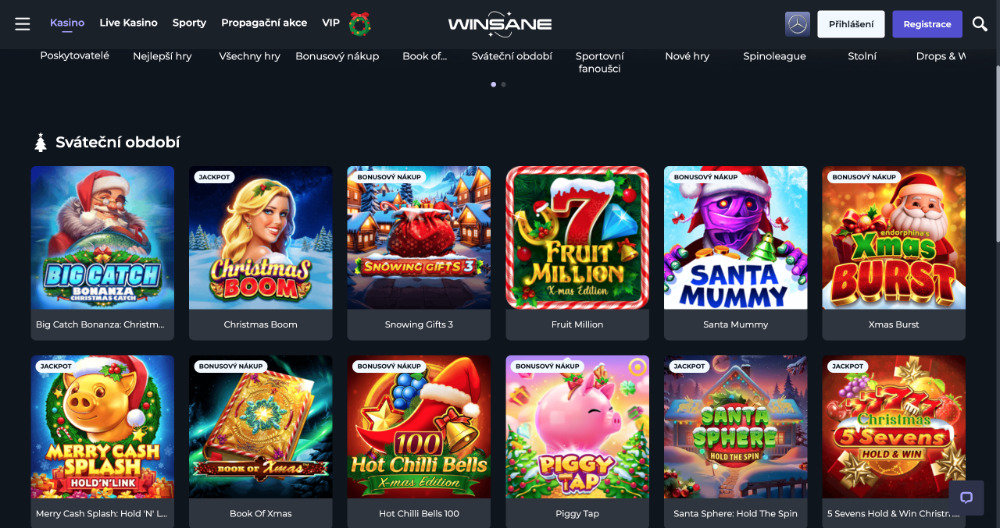 Užijte si Vánoce v casinu Winsane bonusy, turnaje, adventní kalendář, tematické hry apod. úvodní