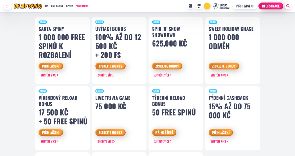 Prosincové bonusy v casinu Oh My Spins