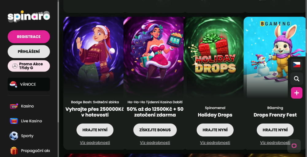 Prosincové bonusy v casinu Spinaro