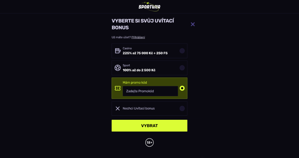 Sportuna promo code úvodní
