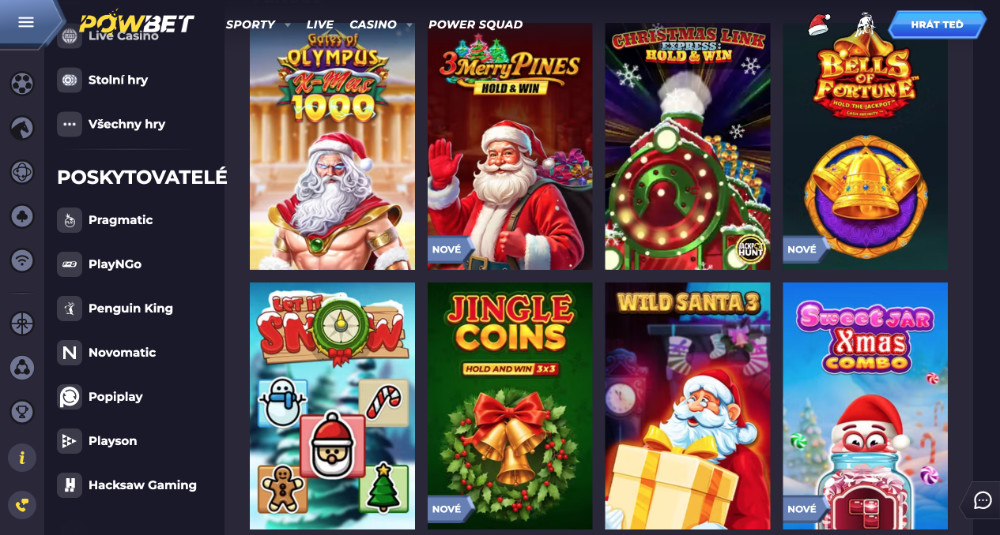 Užijte si Vánoce v casinu Powbet bonusy, turnaje, adventní kalendář, tematické hry apod. úvodní