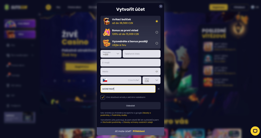 Speciální NO DEPOSIT BONUS v casinu Slotsgem 30 free spinů zdarma úvodní