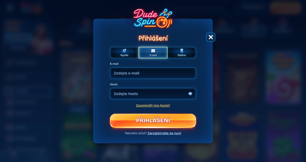 Přihlášení do casina DudeSpin