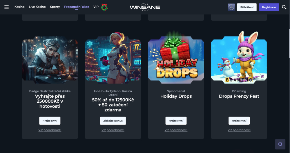 Prosincové bonusy v casinu Winsane