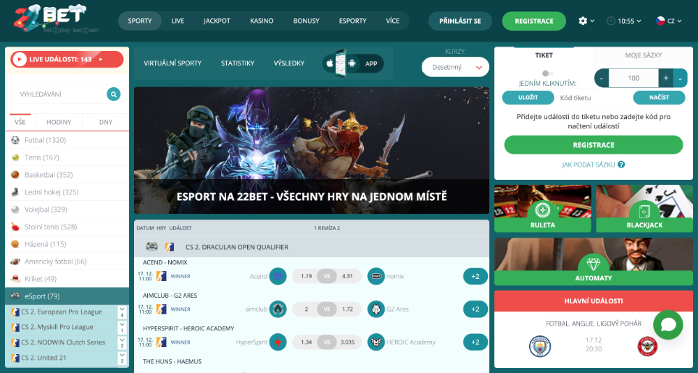 Rádi zkoušíte nové věci? Vsaďte si na virtuální sport v casinu 22BET úvodní