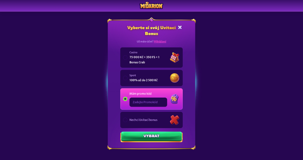 Promo kód v casinu Midarion