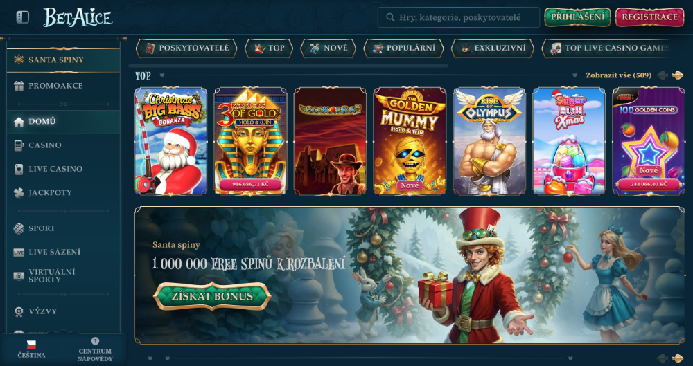 Užijte si Vánoce v casinu BetAlice bonusy, turnaje, adventní kalendář, tematické hry apod. úvodní