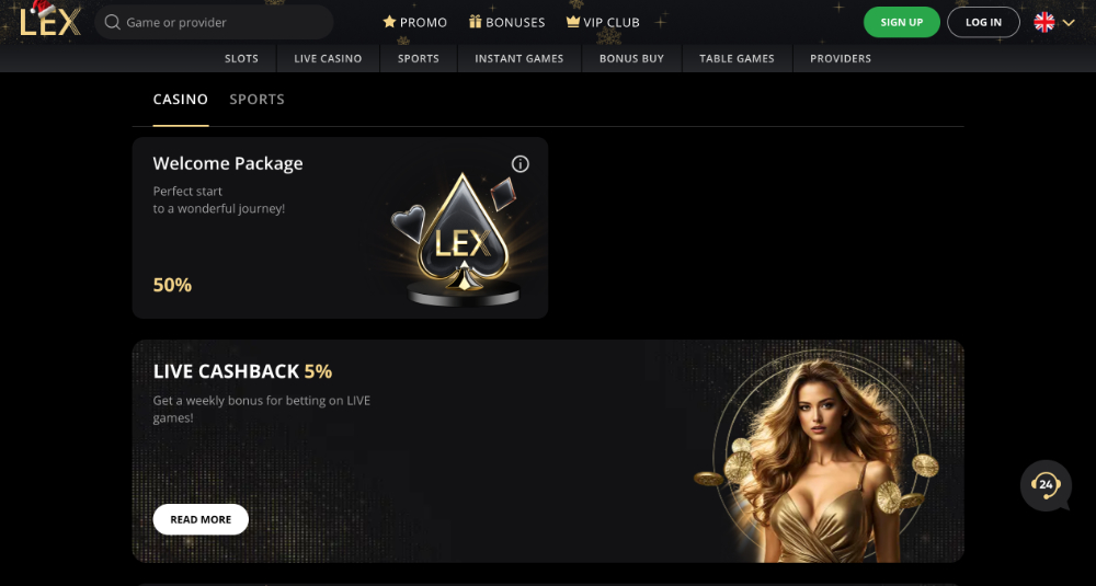 No deposit bonus v Lex Casino