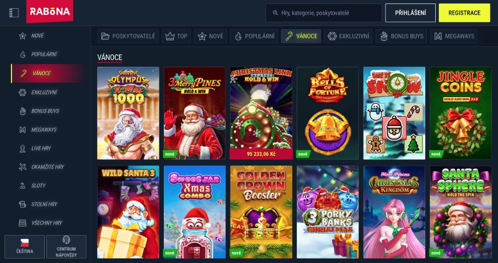 Užijte si Vánoce v casinu Rabona bonusy, turnaje, adventní kalendář, tematické hry apod. úvodní