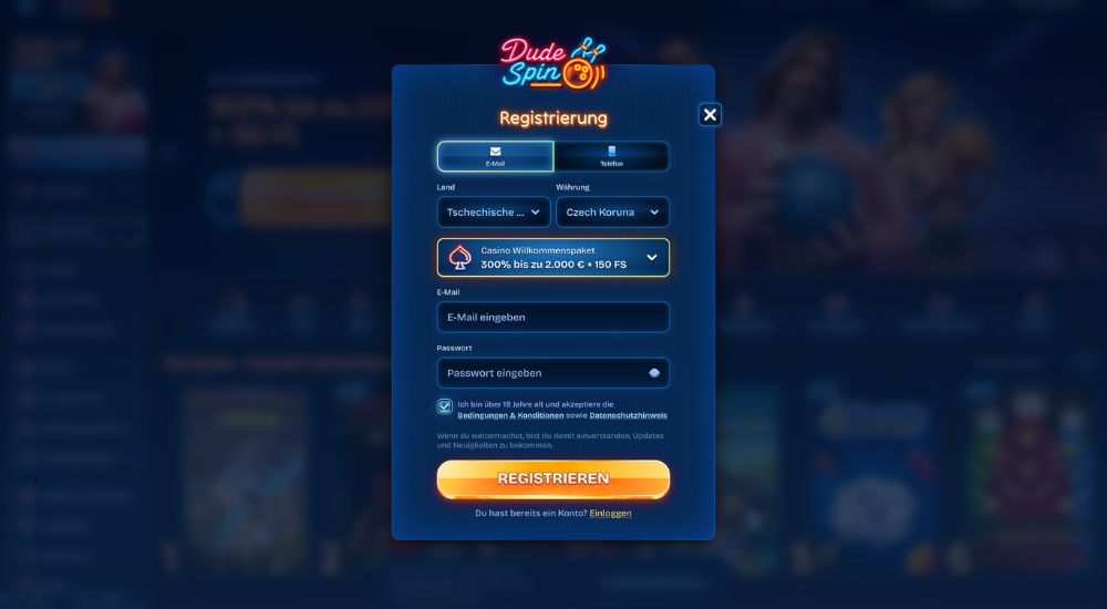DudeSpin Registrierung
