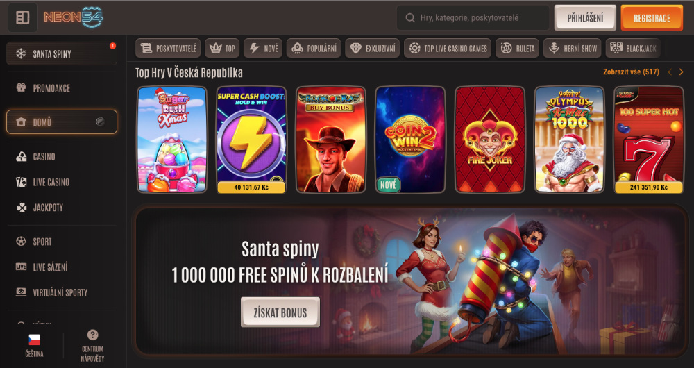 Užijte si Vánoce v casinu Neon54 bonusy, turnaje, adventní kalendář, tematické hry apod. úvodní