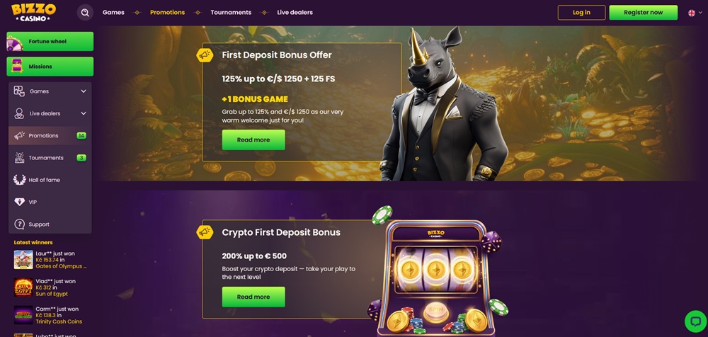 Bizzo Casino no deposit bonus úvod en