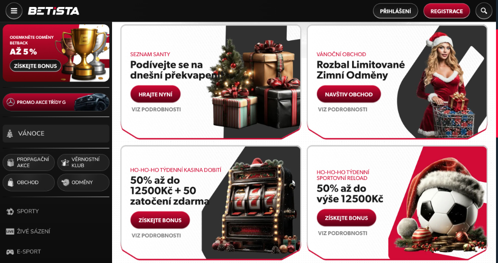 Užijte si Vánoce v casinu Betista bonusy, turnaje, adventní kalendář, tematické hry apod. úvodní