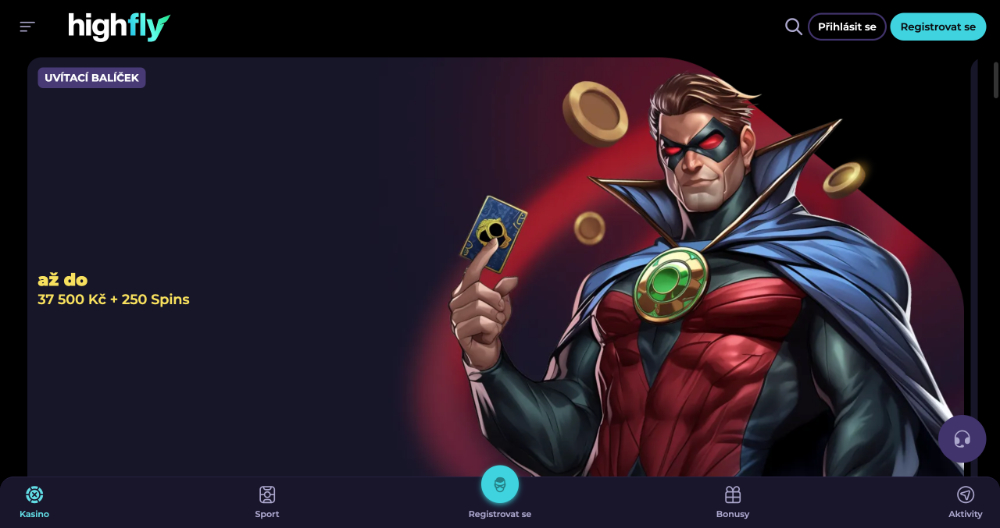 Promoakce v casinu HighFlyBet: Bonusový uvítací balíček 37 500 Kč + 250 free spins