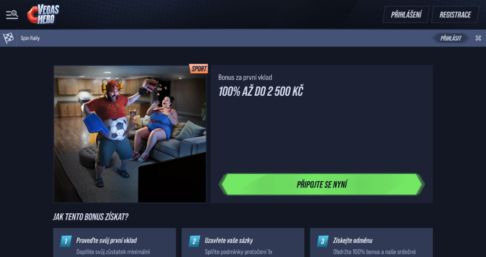 Promoakce v sázkové kanceláři VegasHero Bonus k prvnímu vkladu 2 500 Kč úvodní