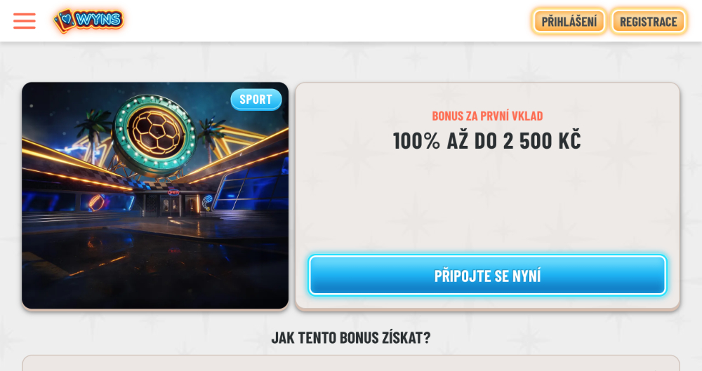 Promoakce v sázkové kanceláři Wyns Bonus k prvnímu vkladu 2 500 Kč úvodní