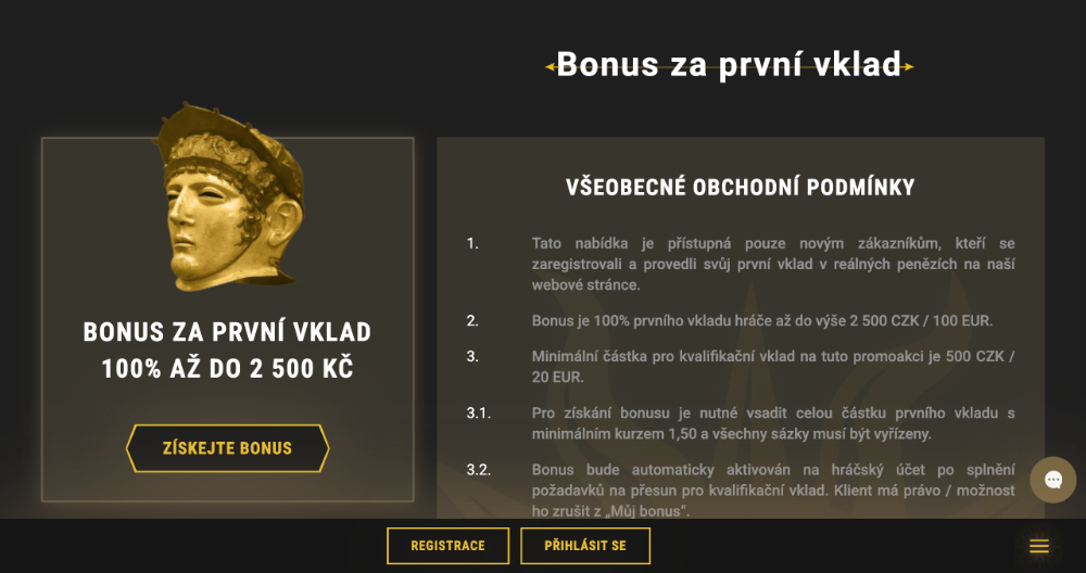 Promoakce v sázkové kanceláři Casinoly Bonus k prvnímu vkladu 2 500 Kč úvodní