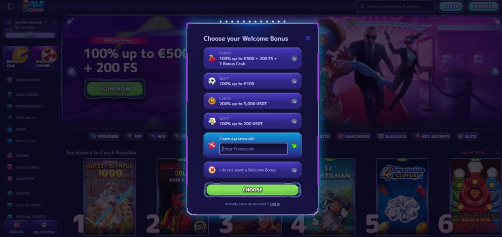AlfCasino promo code úvod en