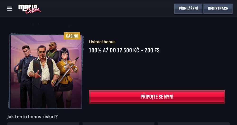 Promoakce v casinu MafiaCasino: Vstupní bonus 12 500 Kč + 200 free spins úvod