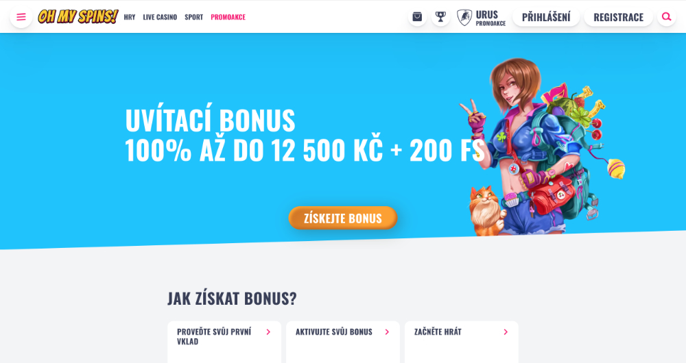 Promoakce v casinu Oh My Spins Vstupní bonus 12 500 Kč + 200 free spins úvodní