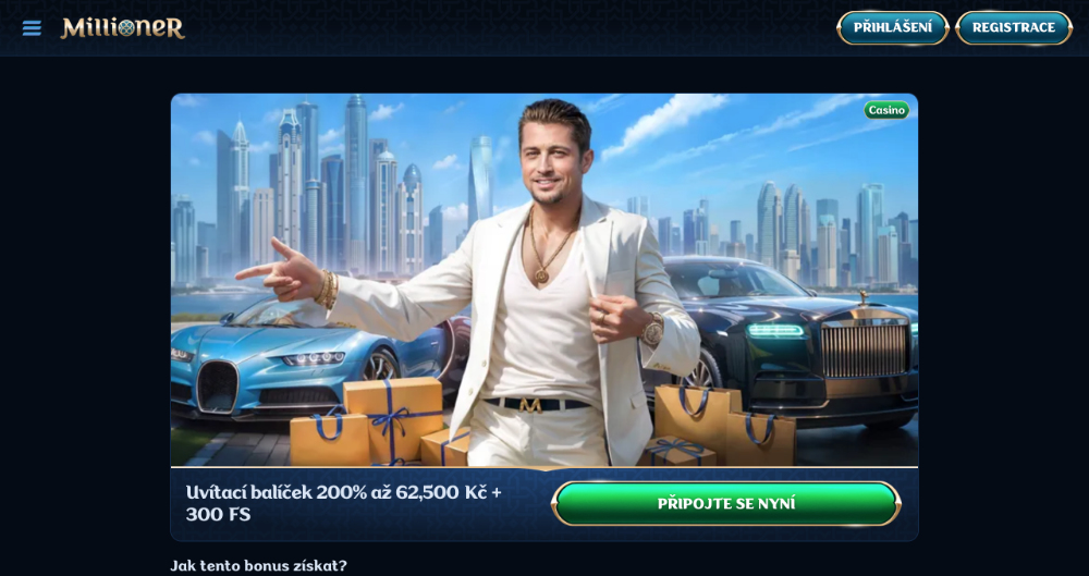 Promoakce v casinu Millioner: Bonusový uvítací balíček 62 500 Kč + 300 free spins