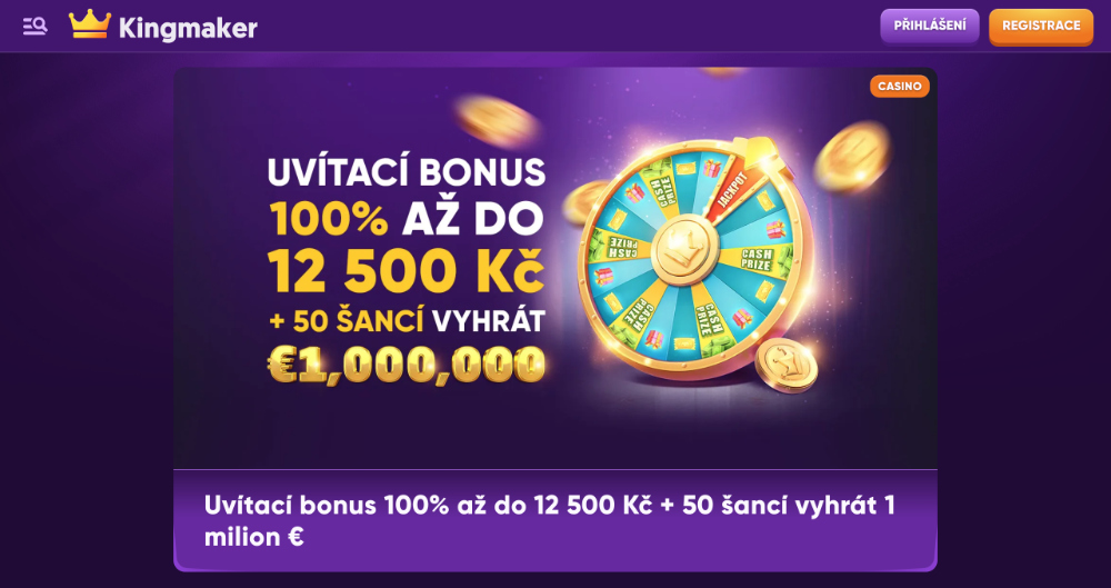 Promoakce v casinu Kingmaker Vstupní bonus 12 500 Kč úvodní