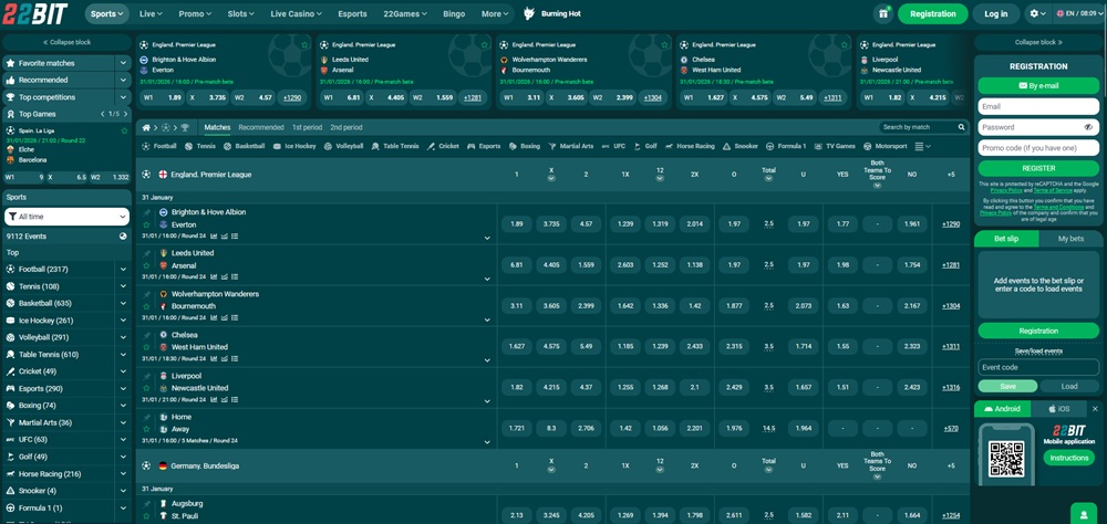 22bit sázková kancelář úvodní