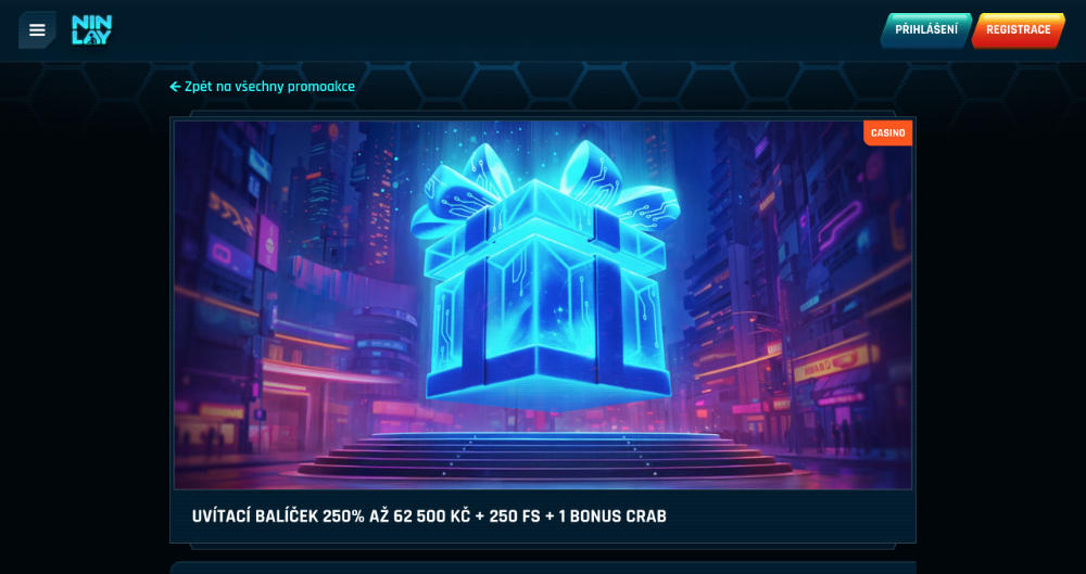 Promoakce v casinu Ninlay: Bonusový uvítací balíček 62 500 Kč + 250 free spins