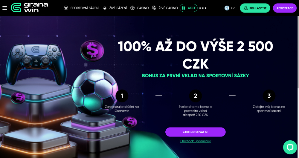 Promoakce v sázkové kanceláři GranaWin Bonus k prvnímu vkladu 2 500 Kč úvodní