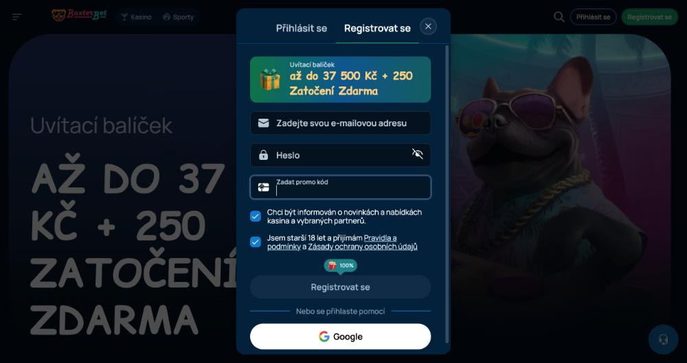 BaxterBet promo code úvodní
