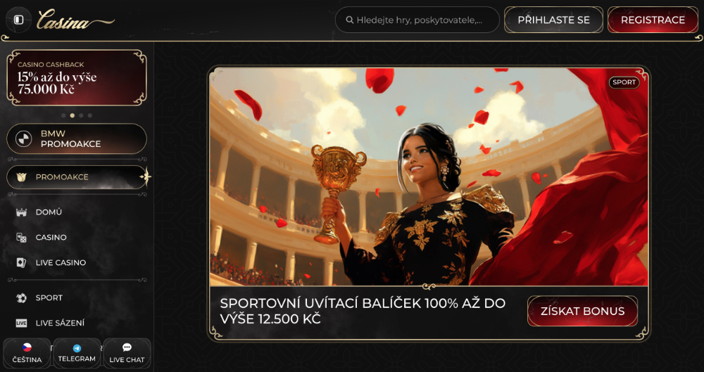 Promoakce v sázkové kanceláři Casina Bonusový uvítací balíček 12 500 Kč úvodní