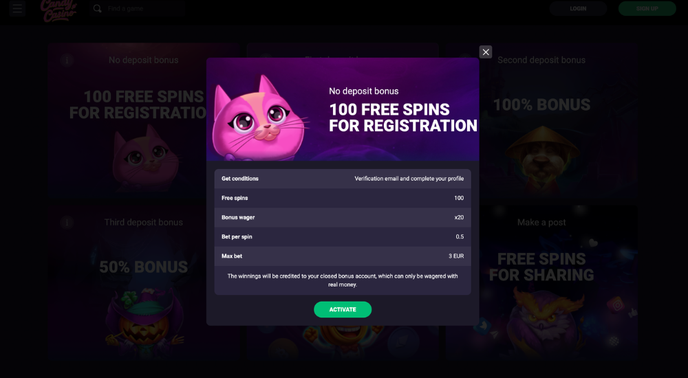 Candy Casino no deposit bonus