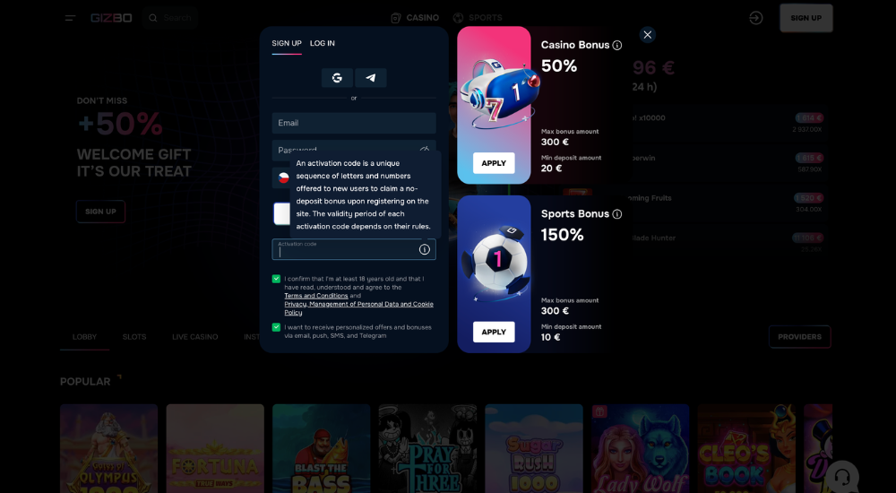 Gizbo Casino promo code