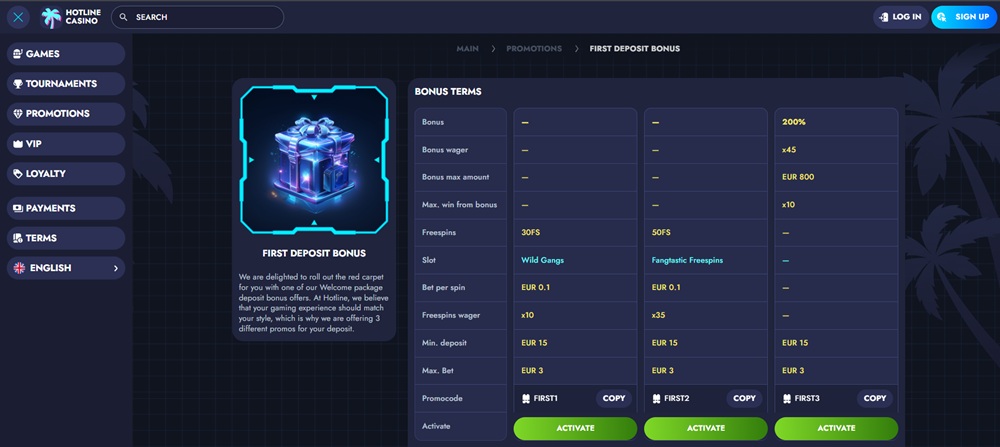 Hotline Casino promo code