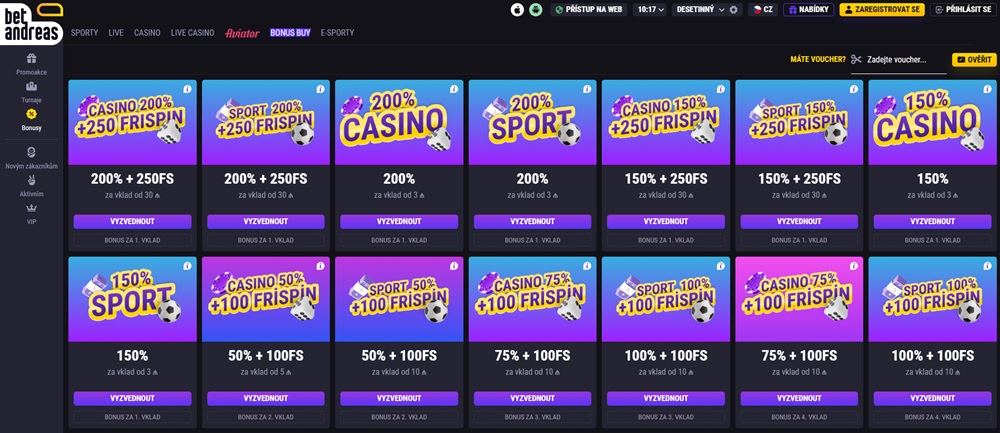 BetAndreas přehled top bonusů1