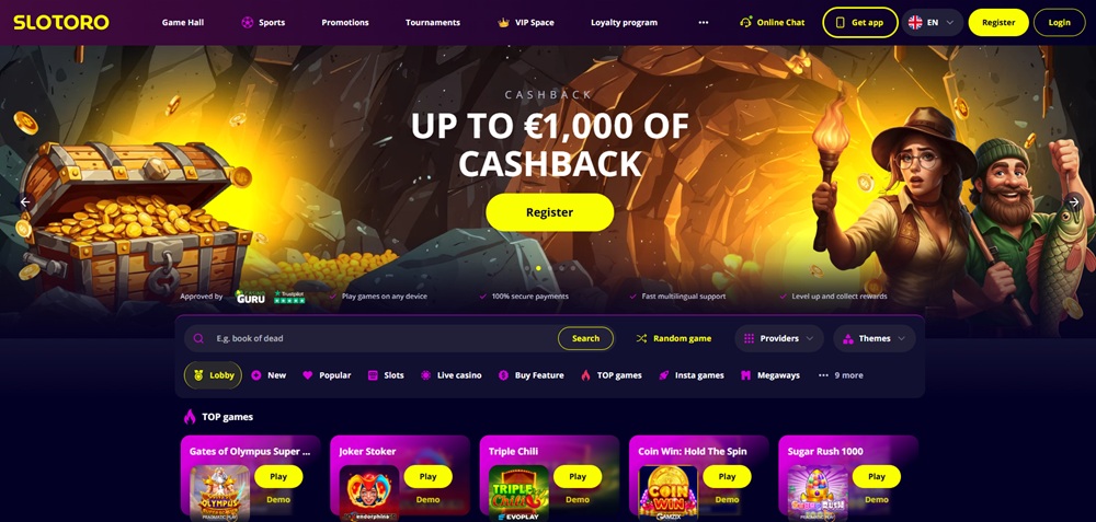 Slotoro casino homepage