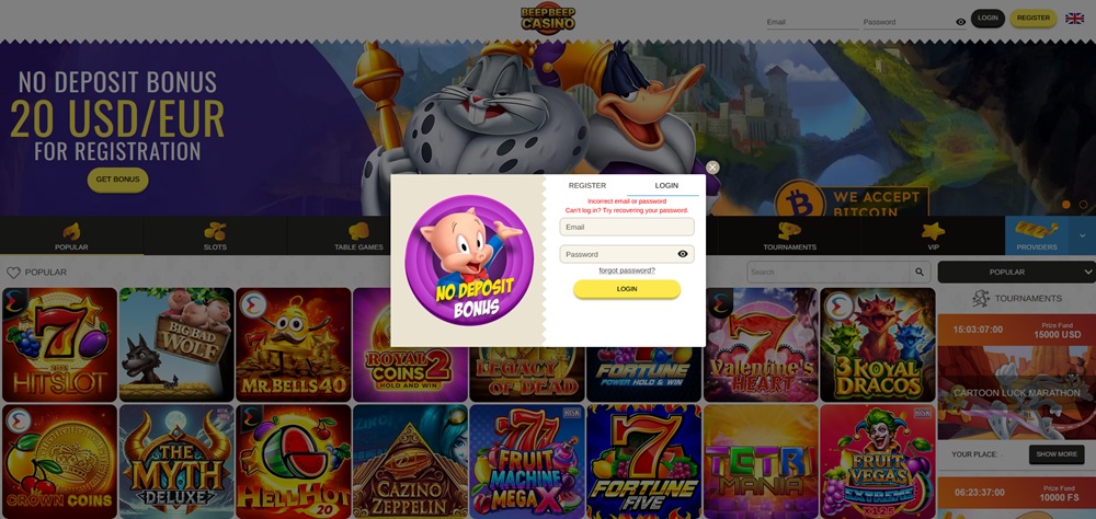 beep beep casino login úvodní