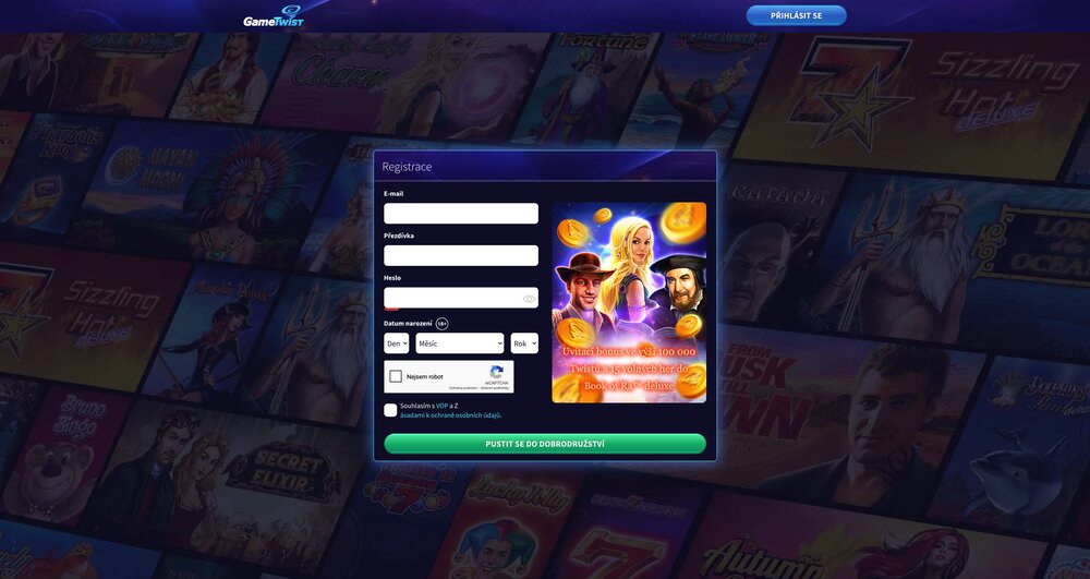 Gametwist registrace