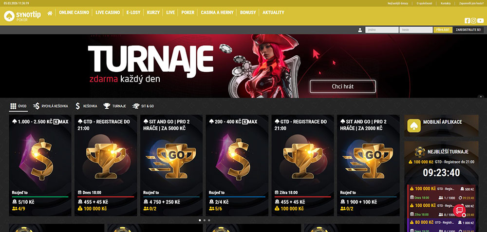 SYNOTtip Poker turnaje online – Denní MTT o 100 000 Kč, SPL o miliony + zajímavé kvalifikace