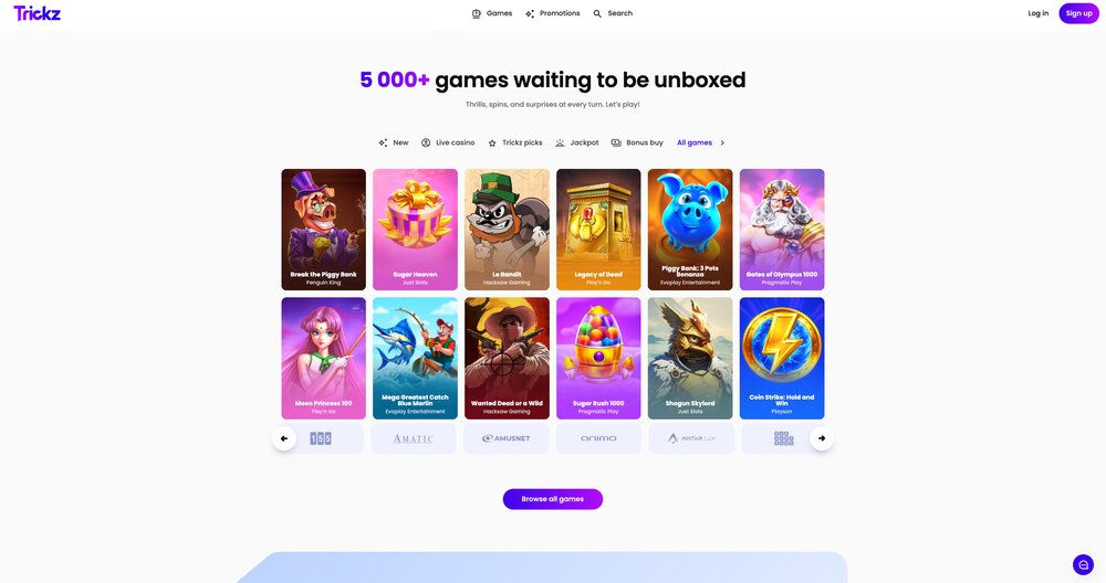 Trickz casino homepage