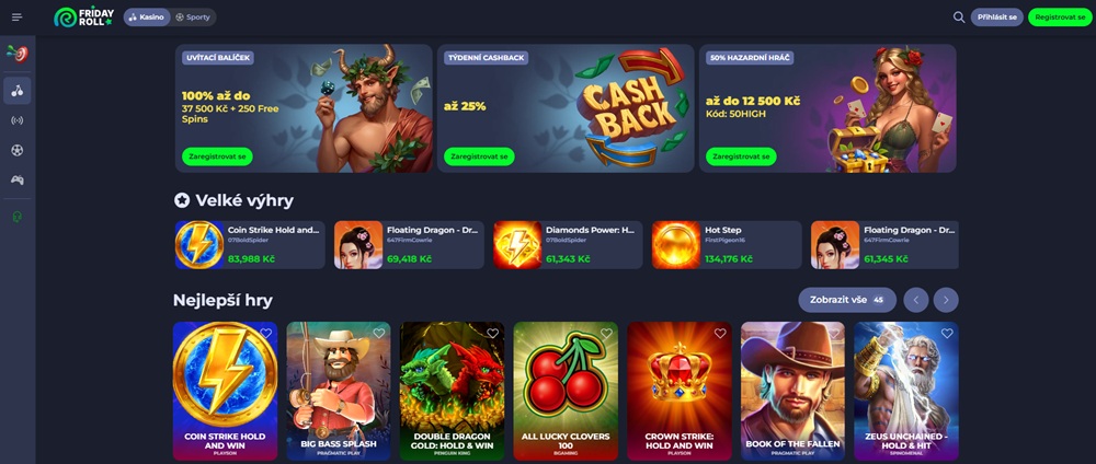 Fridayroll casino homepage
