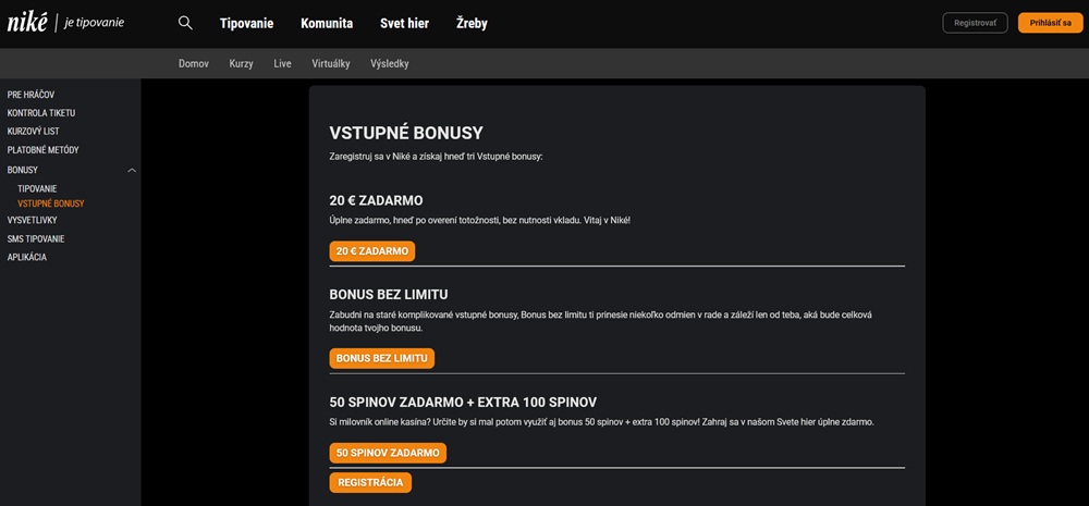 Niké casino bonusy úvod